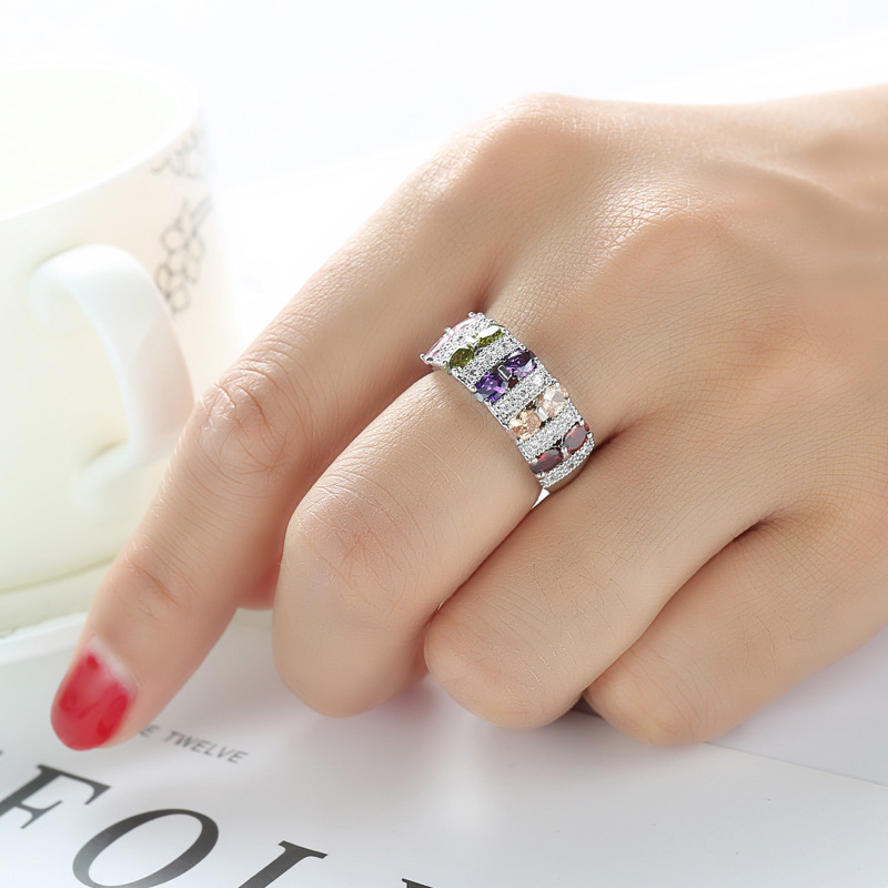 European And American Popular Romantic Color Zircon Ring