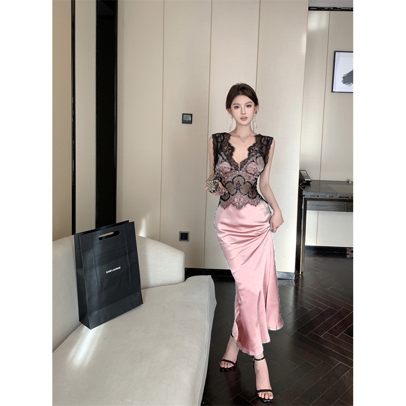 Women's Solid Color Sleeveless Dress Lotus Root Color S - Shop at LoveMi