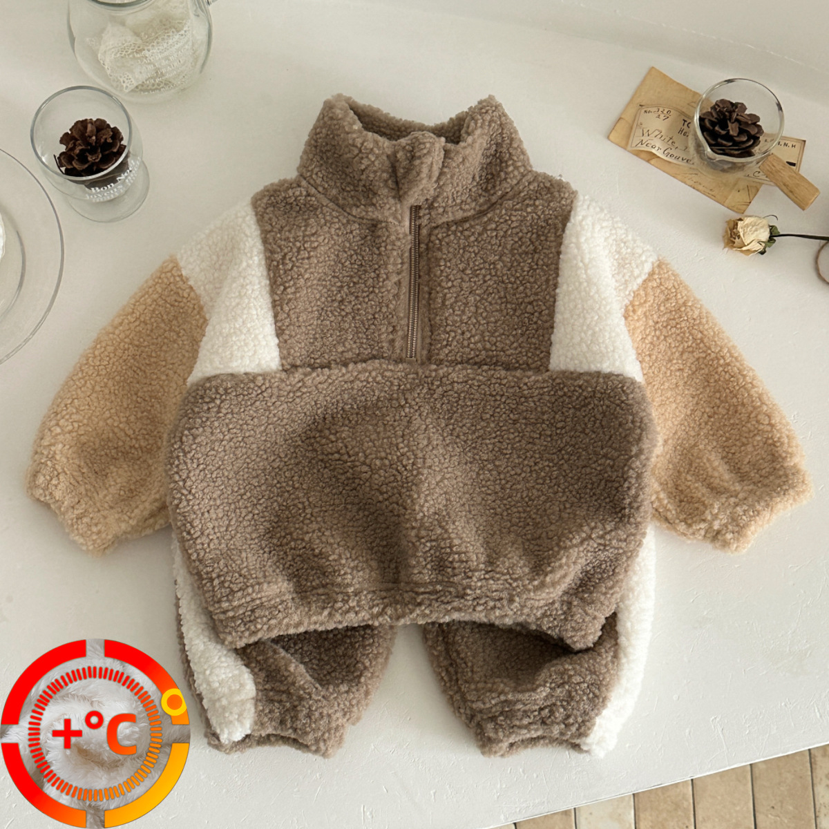 Baby And Toddler Lambswool Stand Collar Half-Zip Two-Piece Set