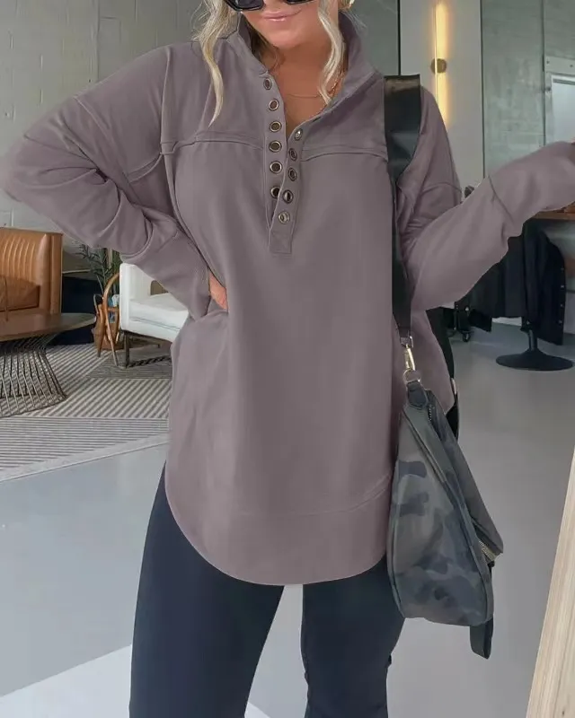 Women's Fashion Long Sleeve Thickened Sweater Grey - Shop at LoveMi