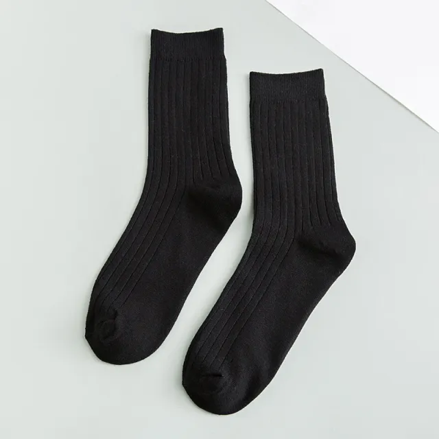 Men's Cotton Socks Solid Color Vertical Stripes Middle Tube Black - Shop at LoveMi