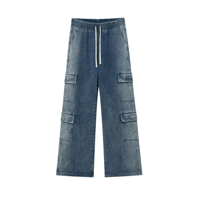 Loose Cargo Wide Leg Jeans Washed Blue - Shop at LoveMi