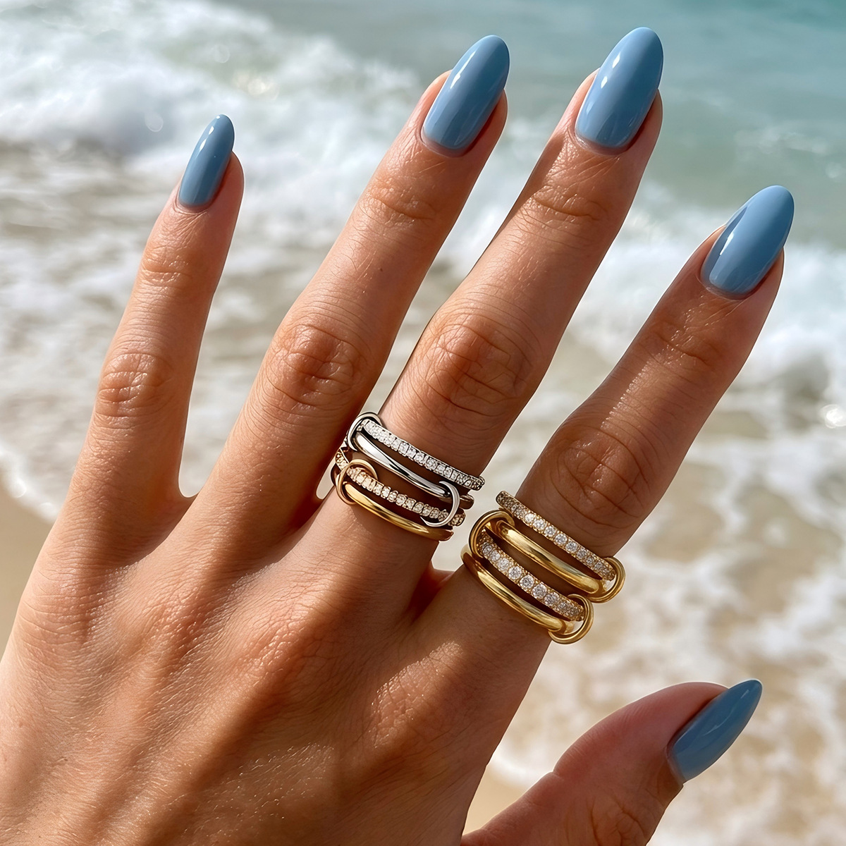Elegant Zircon-inlaid Plain Band Stainless Steel Ring