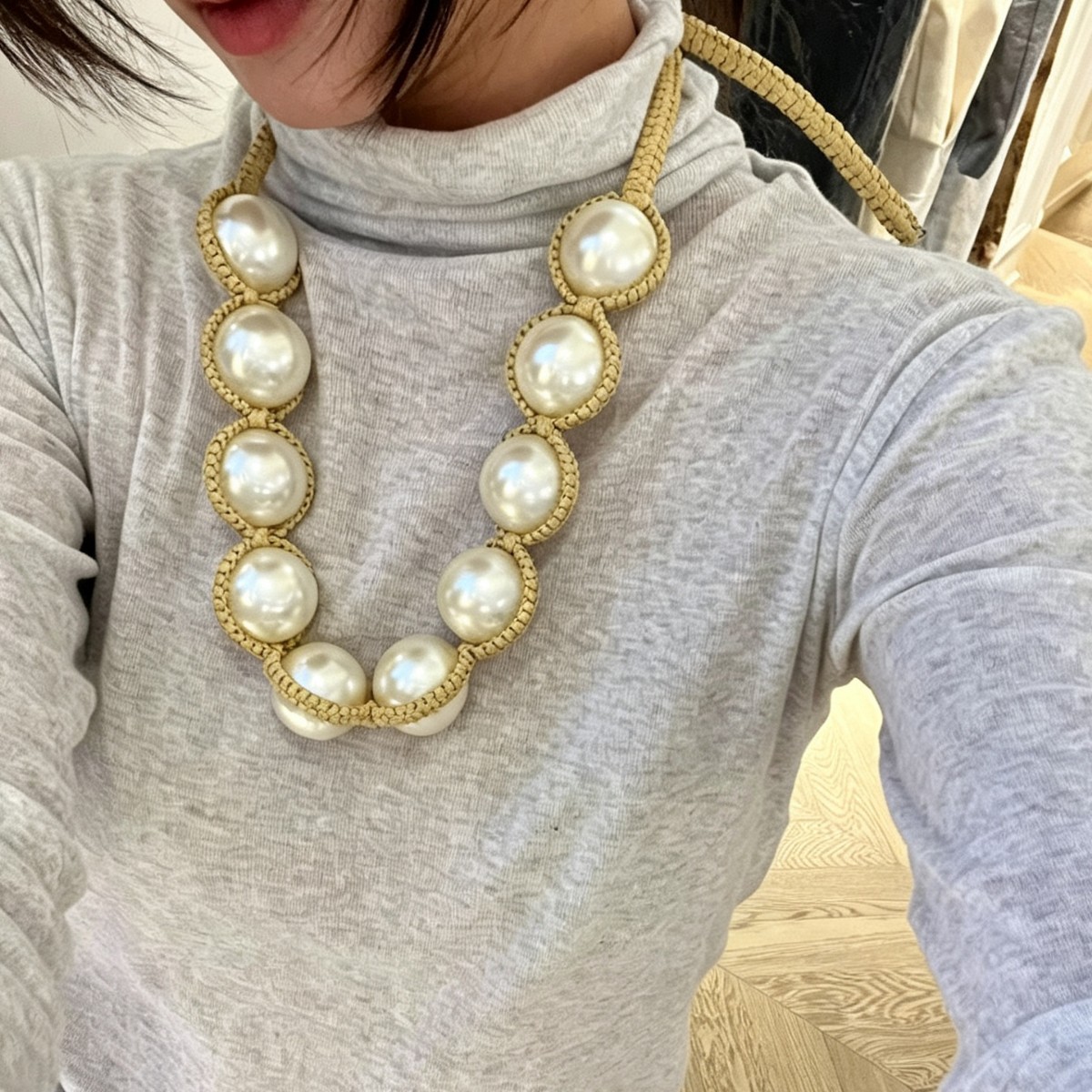 Pearl Raffia Braided Rope Necklace