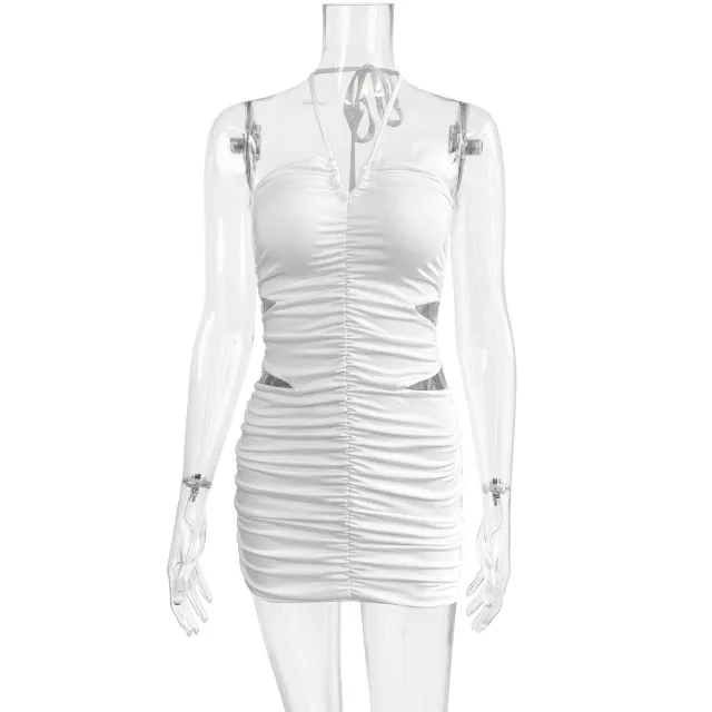 European And American style Sexy Crisscross Halterneck Fashion Pleated Figure flattering Bodycon Skirt White - Shop at LoveMi