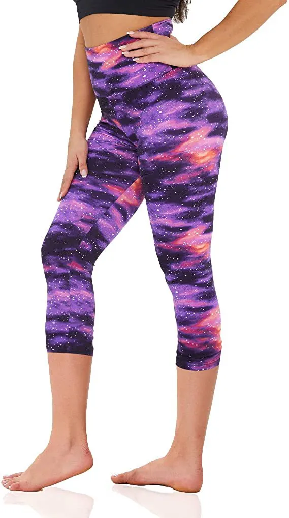 Slimming Cropped Pants High Waist Print Leggings Purple Nebula - Shop at LoveMi
