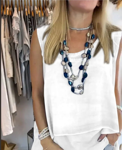 Plain Top Casual Fashion Camisole Long Hem Trousers Set White - Shop at LoveMi