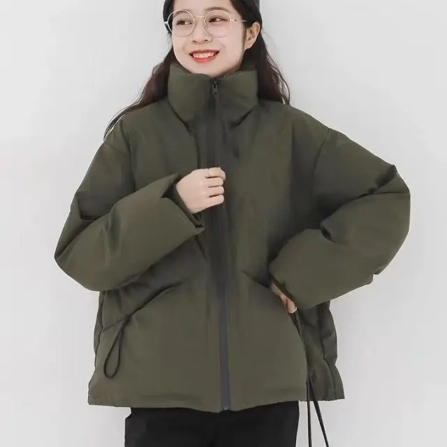 Loose Cotton Padded Jacket Dongdaemun Thick Cotton padded Coat Olive - Shop at LoveMi