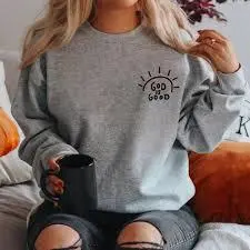 New Round Neck Print Sweatshirt Casual Sports Loose Light Gray - Shop at LoveMi
