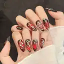 Red-brown Muted-vein 3D Nail Art Cool And Edgy Heart-patterned Trend Piece Handmade And Wearable view 3