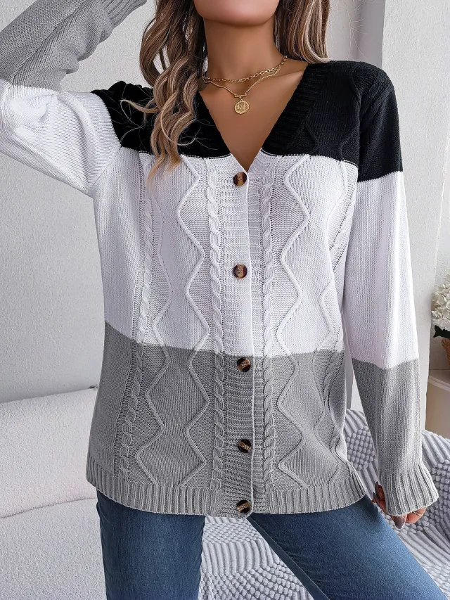 Casual Contrast Color Button Long Sleeve Sweater Gray - Shop at LoveMi