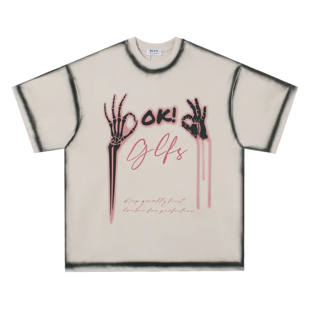Heavy Short Sleeve T shirt Men And Women Street Loose Couple Short T Half Sleeve Top Apricot - Shop at LoveMi