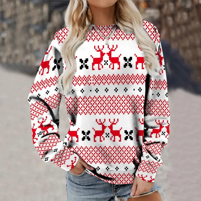 Women's Fashion Long Sleeve Printed Sweater Adh1K221511G Xl - Shop at LoveMi