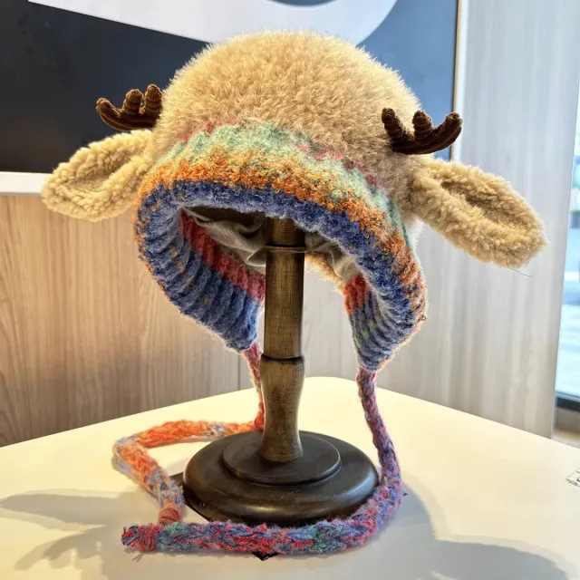 Cute Christmas Antler Plush Hat For Women, Warm In Autumn And Winter Khaki - Shop at LoveMi