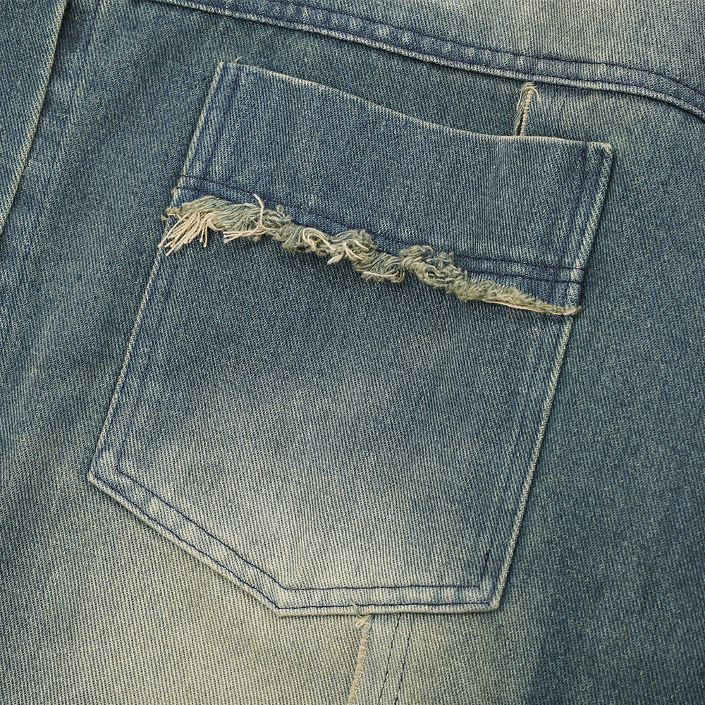 Guochao High Street Contrast Color Monkey Wash Denim Jacket