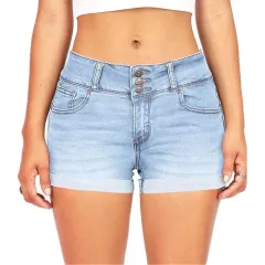 Waist-tight Denim Elastic Colour Cloth Shorts Hot Pants Women - Light Blue - View 1