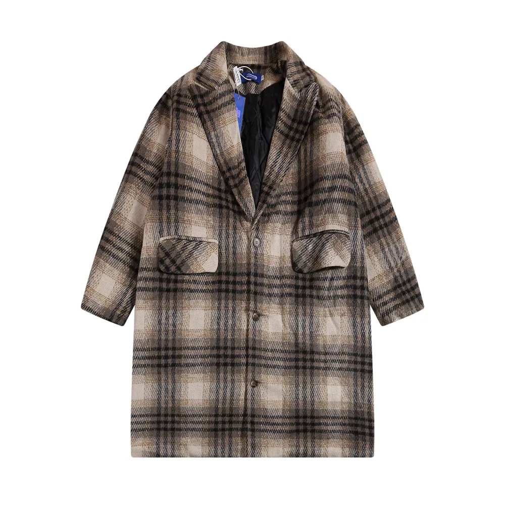 Fashion Checked Woolen Coat Men