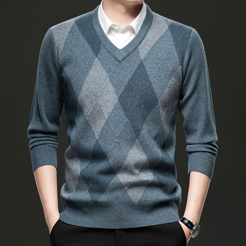Mens Stylish Casual V-Neck Knitted Sweater