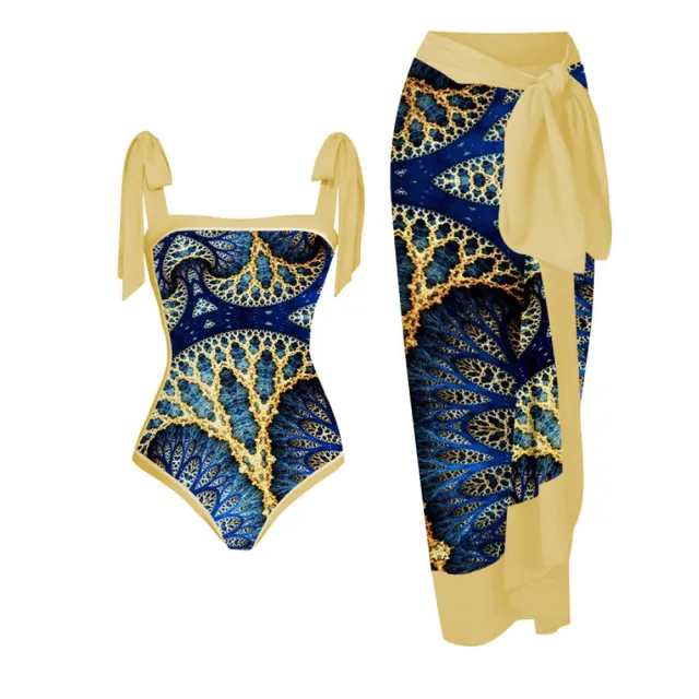 Multi color Printed Sheath Gauze Skirt Anti exposure Two piece Sunscreen Swimsuit Figure 9 - Shop at LoveMi