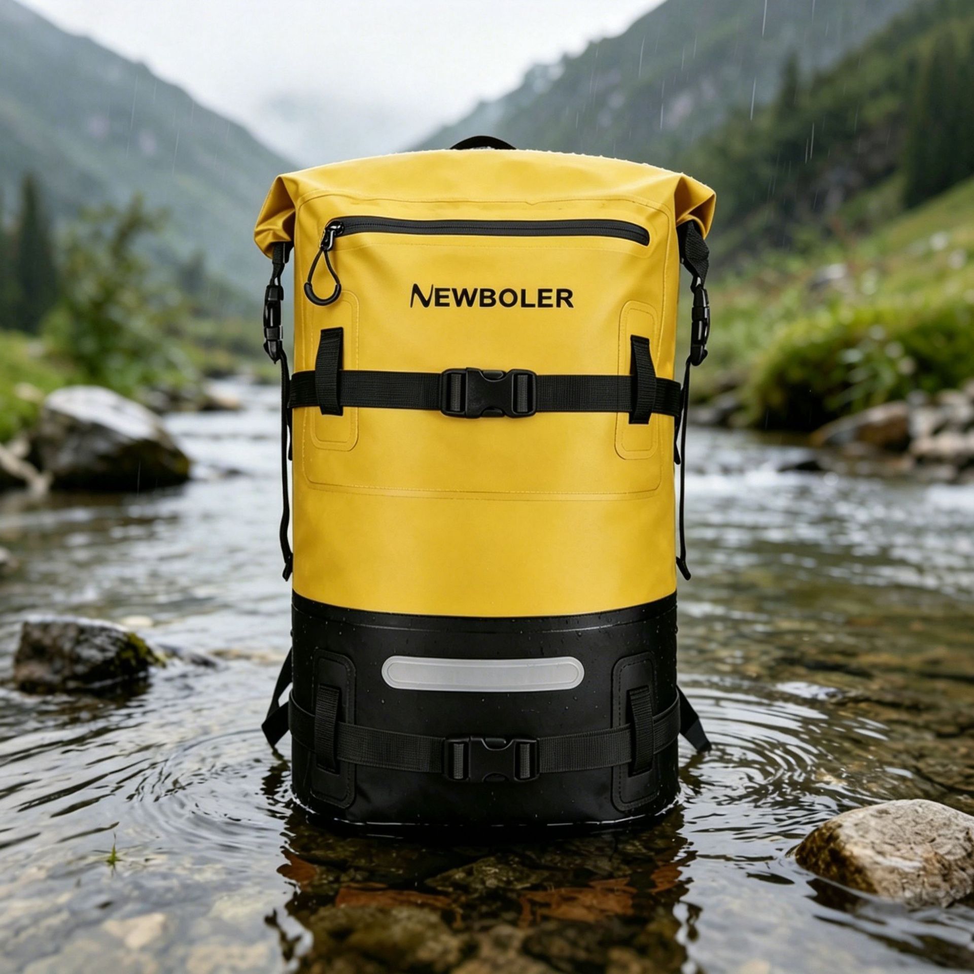 Outdoor Waterproof Backpack For Skiing Stream Trekking Yellow Matched With Black 35L