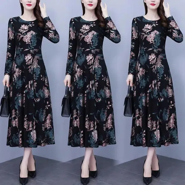 Long Sleeve Plus Size Hide Thick Waist And Belly Dress Green - Shop at LoveMi