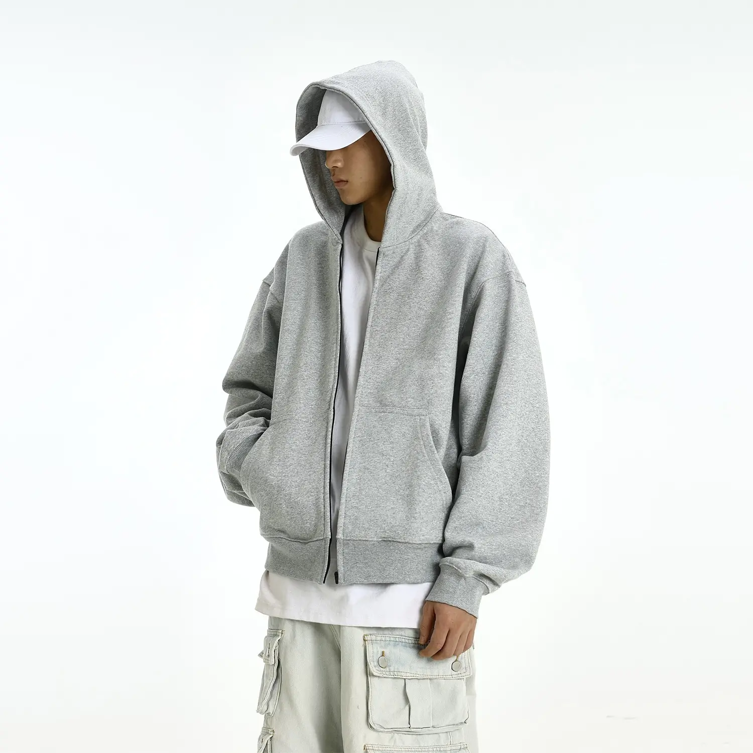 Fashionable Hooded Cardigan Layered Sweatshirt Mens Trendy