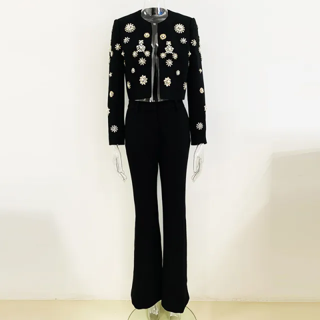 Fashionable Jacket Bell bottom Pants Suit Black - Shop at LoveMi