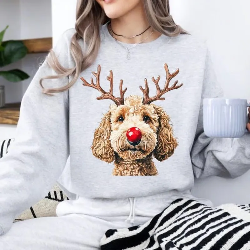 Women's Creative Round-neck Christmas Reindeer Dog Sweatshirt - Zg251112093 Gray