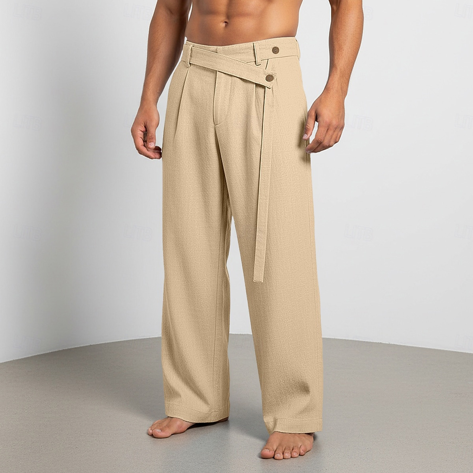 Plus-size Slant-waist Linen Casual Trousers