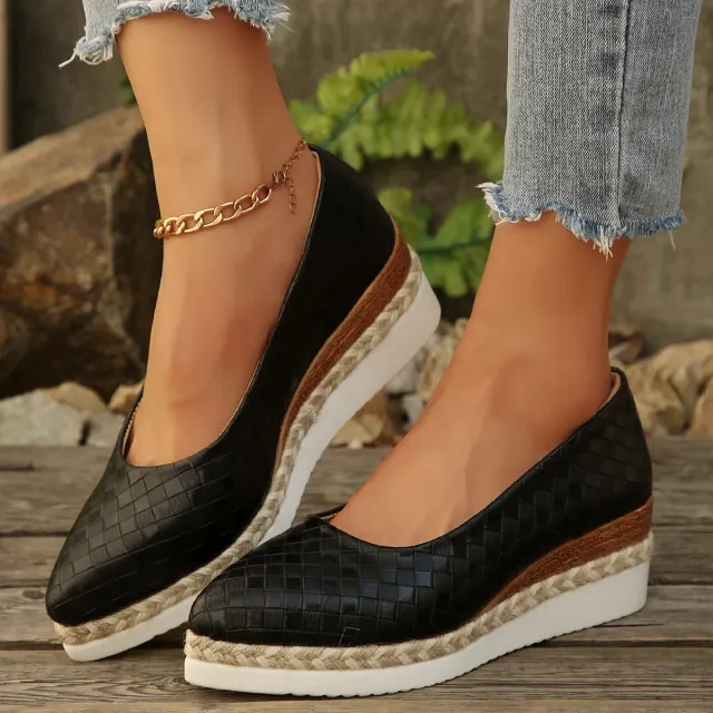 Women's Fashion Pointed Toe Low cut Leisure Platform Shoes Black - Shop at LoveMi