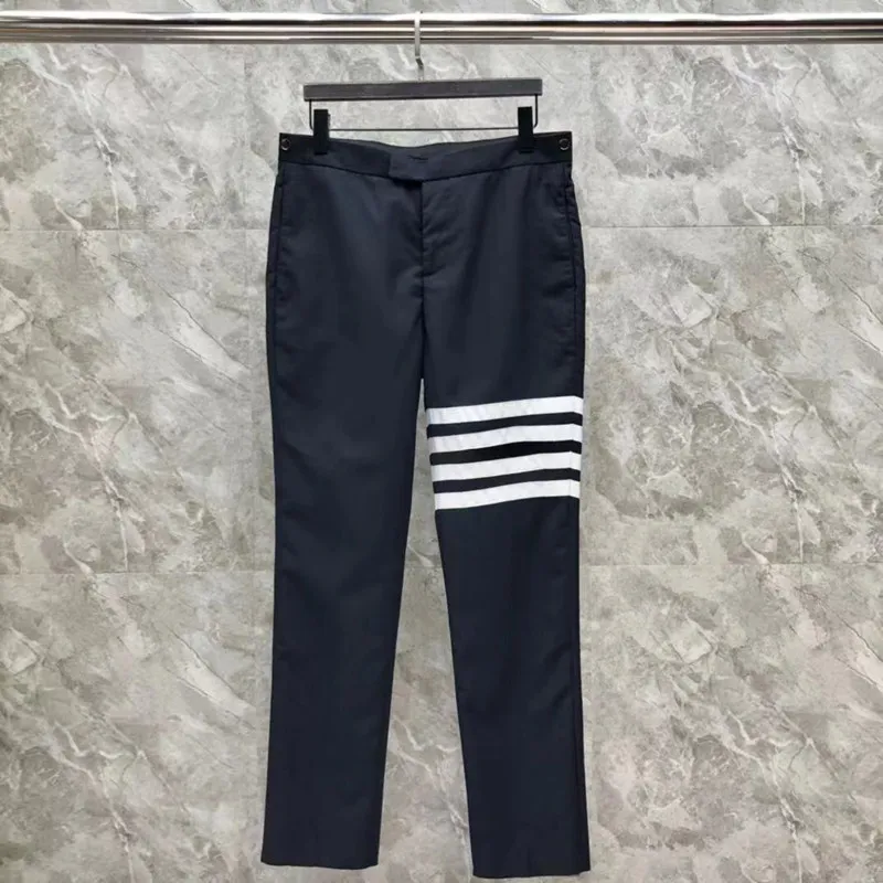 Men's Ladies Couple White Four-bar Suit Suit Trousers Wool Blended British Style Business Suit