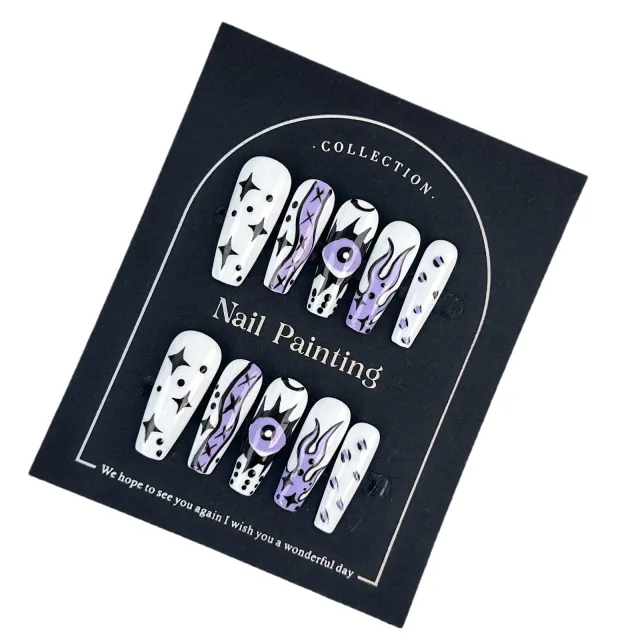 Mid length Hand painted Cartoon Hand worn Fake Nails Mk014 - Shop at LoveMi