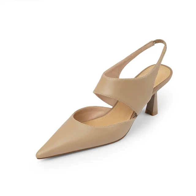 Stiletto Heel Closed Toe Sandals Women Hollow out Cowhide Pointed OL Pumps Apricot - Shop at LoveMi