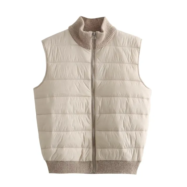 Winter Sleeveless Warm Stand Collar Casual Stitching Zipper Vest Brown - Shop at LoveMi