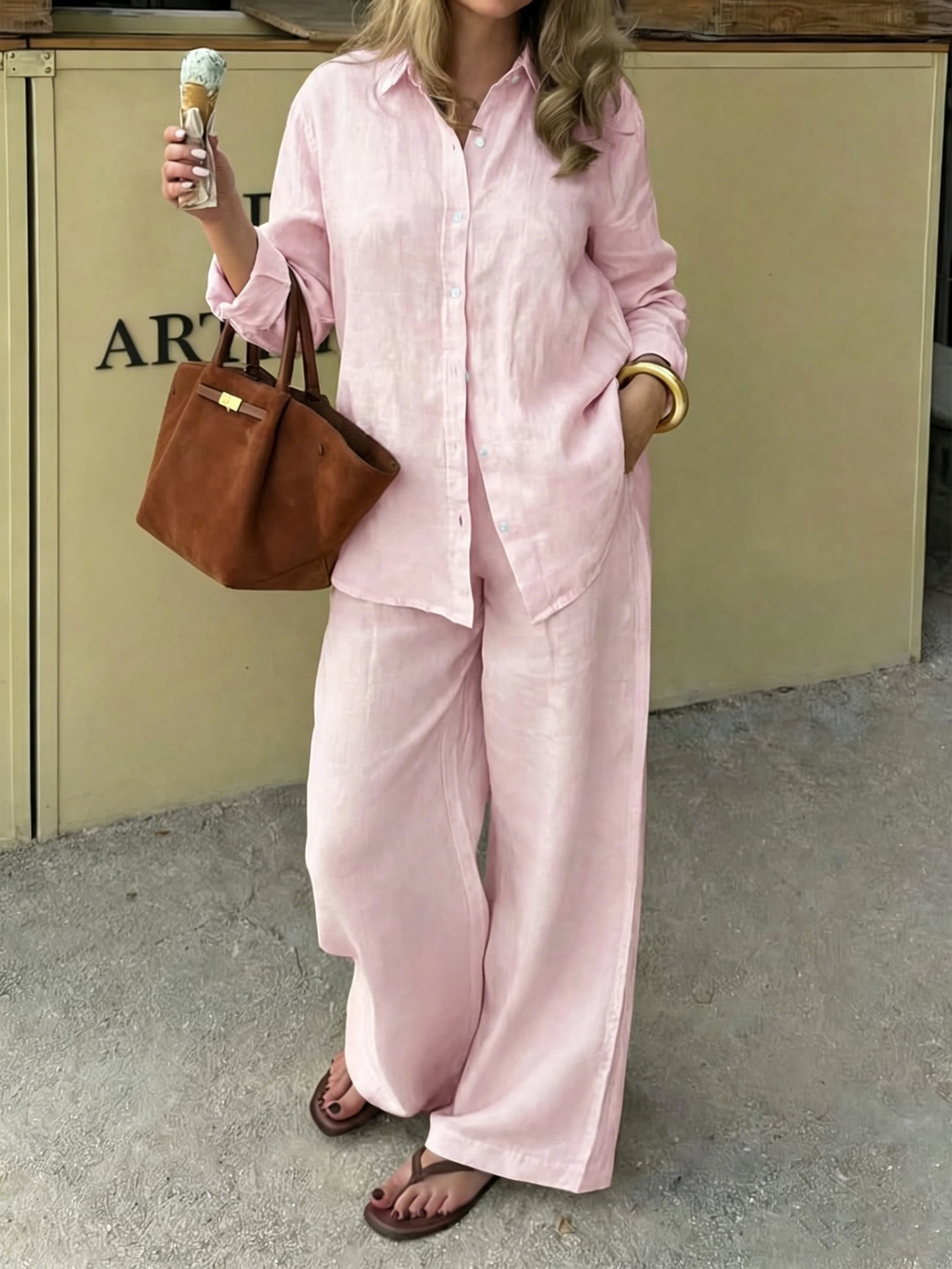 Simple Linen Two-piece Set With A Lapel And Long Sleeves 6
