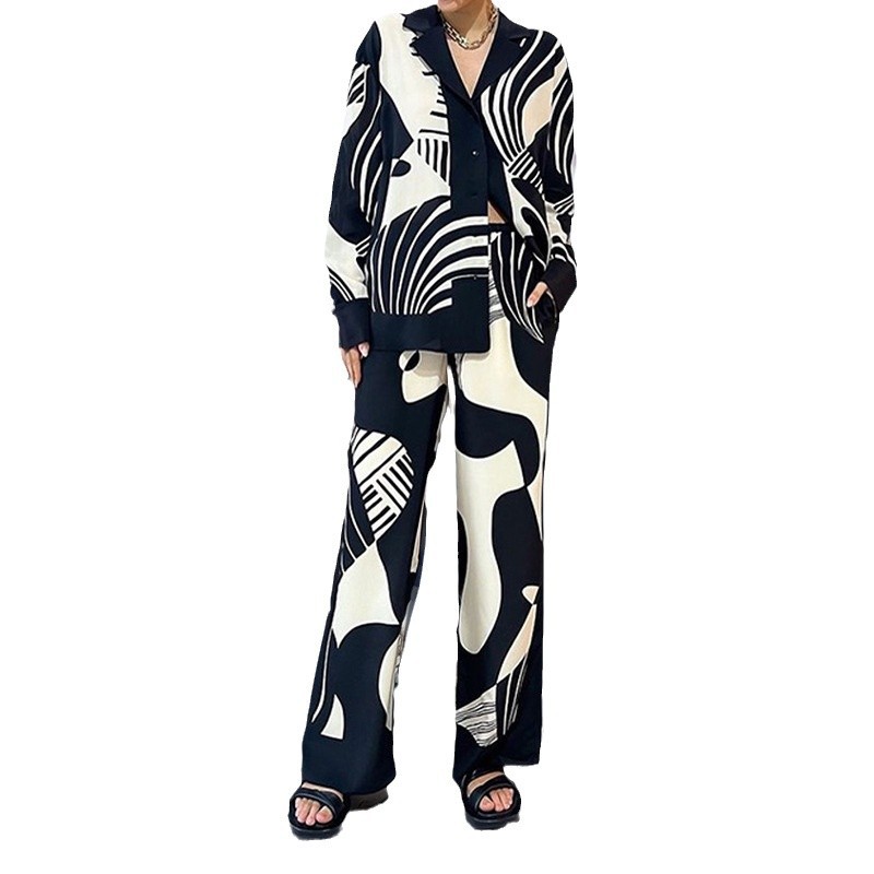 Women's Elegant Elegant Trendy Printed Long Sleeve Lapel Casual Fashion Set