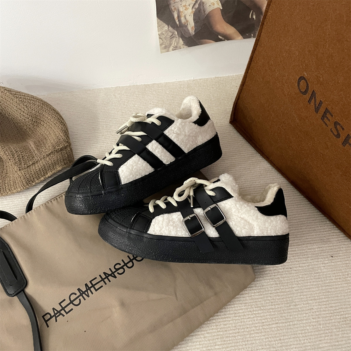 أحذية نسائية دافئة بتصميم كاجوال عتيق عالي الجودة مبطنة بالصوف