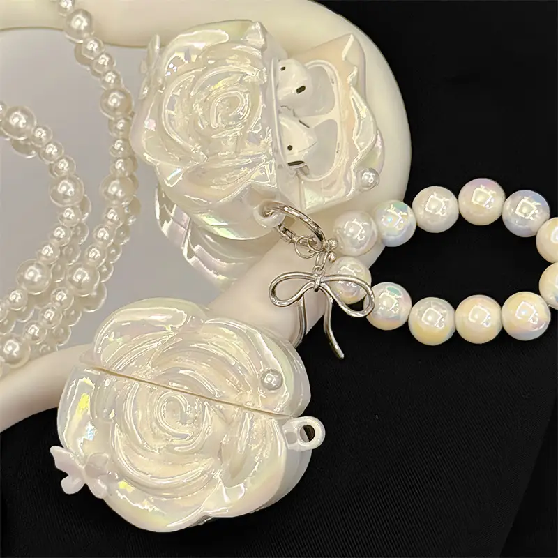 Pearl White Camellia Earphone Case