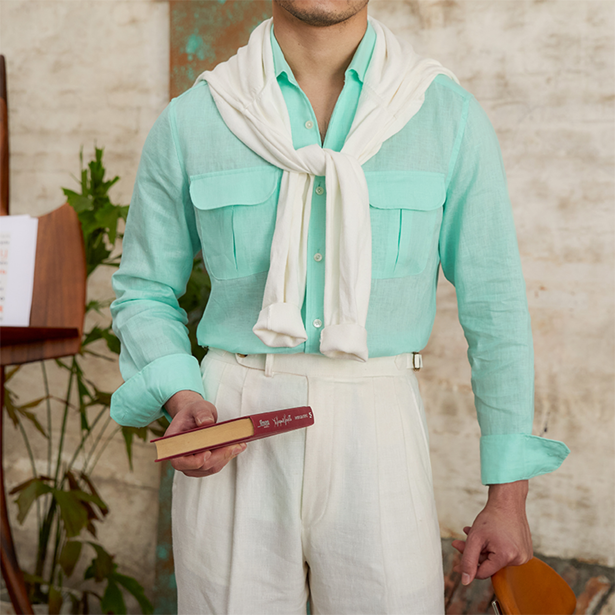 Fashion Pure Linen Breathable Retro Long Sleeve Shirt Men