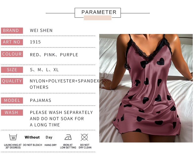 Ice Silk Nightdress Sexy Backless Lovely Suspender Skirt Pajamas Thin Breathable Printed - Image 16