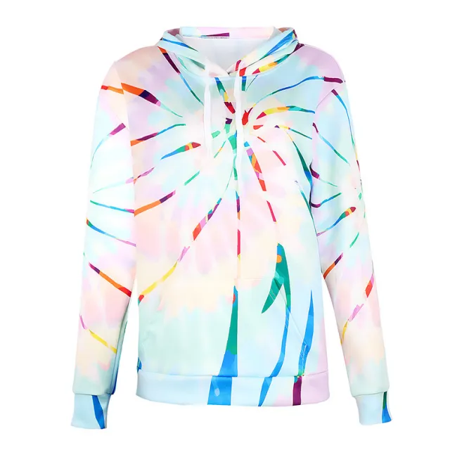Women's Loose Tie dyed Printed Hooded Long Sleeve Sweatshirt Blue - Shop at LoveMi