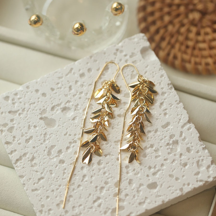 Rare Design-forward Long Tassel Necklace With Golden Wheat Ears