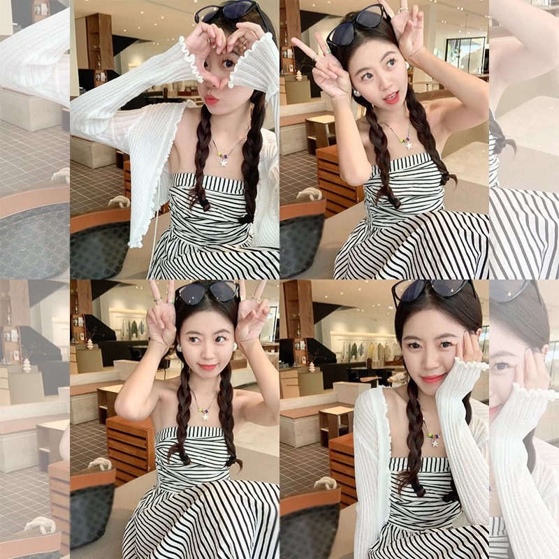 Tube Top Contrast Color Striped Shirt Dress Women's Summer