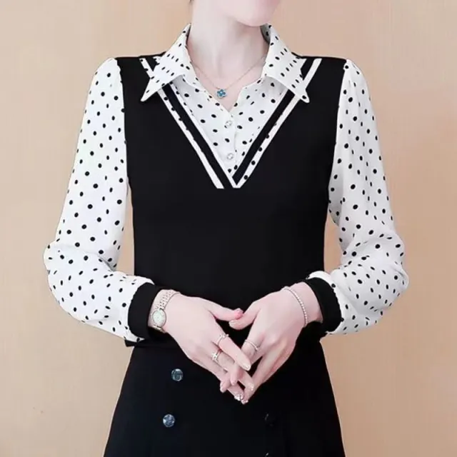 Fake Two piece Student Base Shirt Plus size Top Black - Shop at LoveMi