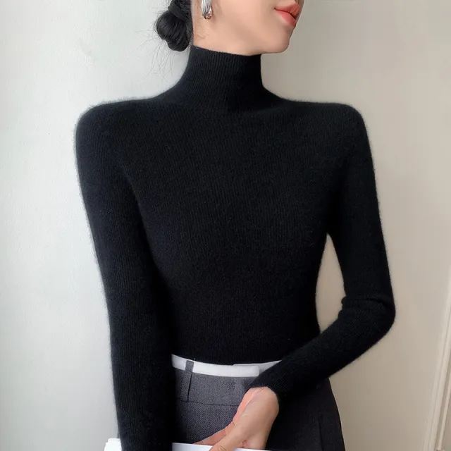 Women's Autumn And Winter Seamless Stand Collar Solid Color Turtleneck Sweater Black - Shop at LoveMi