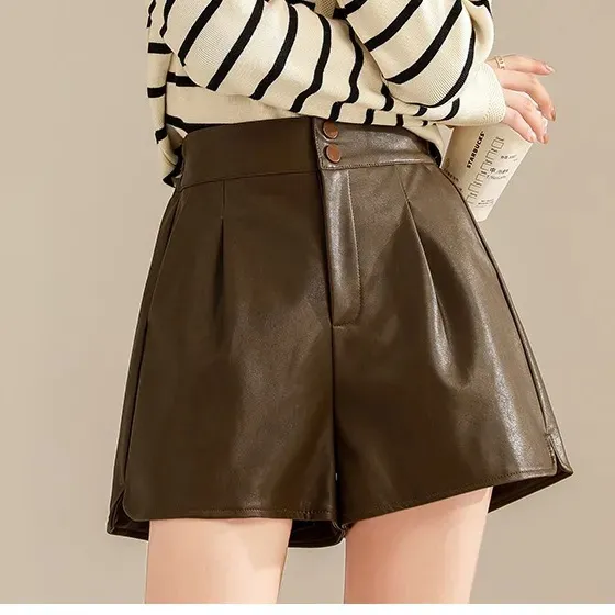 New Autumnwinter High waiste Figure flattering A line Wide leg Pants For Outerwear Brown - Shop at LoveMi