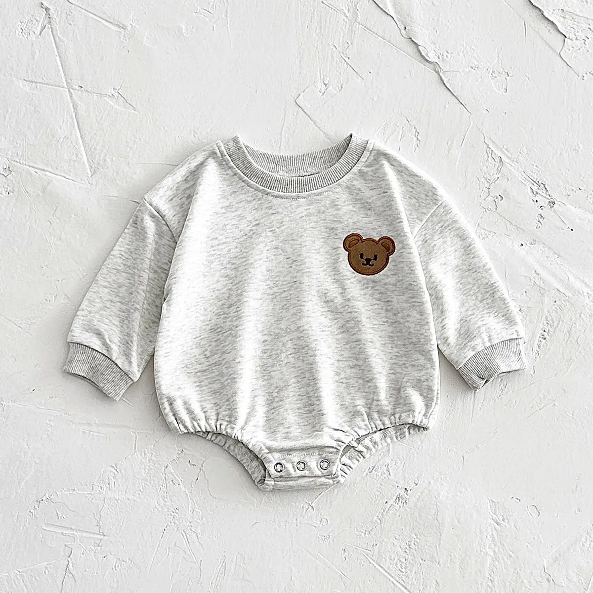 Baby Girl Bear Embroidery Round Neck Long Sleeve Jumpsuit