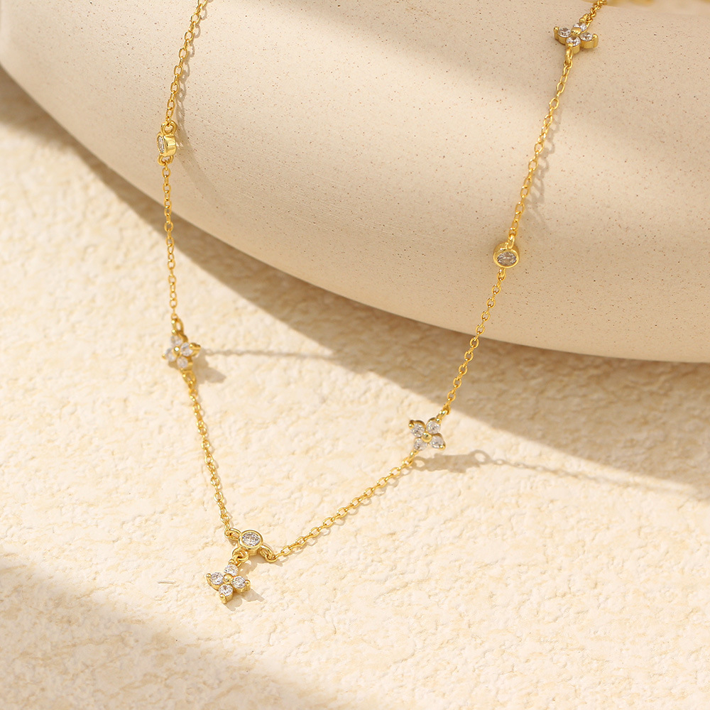 Twin Necklace Silver Diamond-Embedded Multi-hanging Pieces