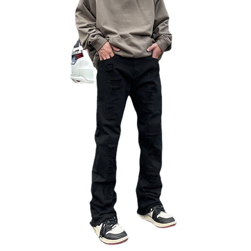 Men's American-style Vintage Frayed Fake Ripped Jeans
