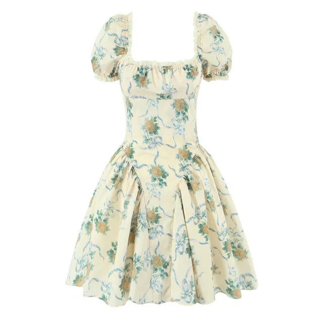 Sober Lemon Yellow Rose Cotton Printed Mini Dress - Shop at LoveMi